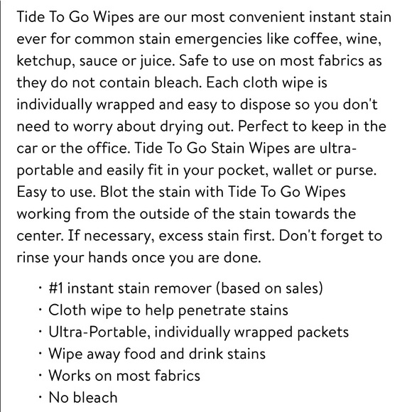 Tide | Tide To Go Wipes | Bundle of 2 Packs | Travel Purse Pocket Common Stain - Picture 4 of 11